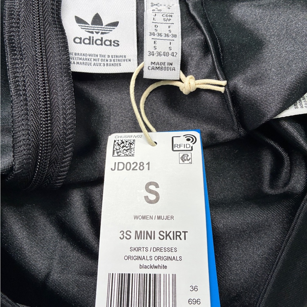 adidas Originals 3S A-Line Mini Skirt JD0281 Black White Side Stripe Y2K Sporty - Picture 6 of 12